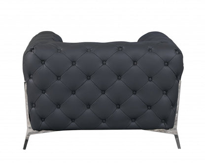 45" Dark Slate Gray And White Italian Leather Arm Chair