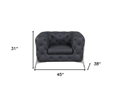45" Dark Slate Gray And White Italian Leather Arm Chair