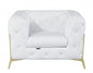 Glam White and Gold Tufted Leather Armchair