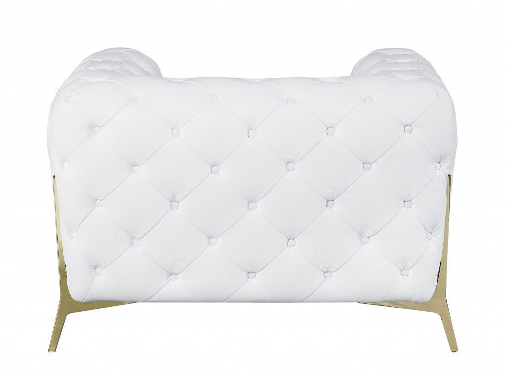 Glam White and Gold Tufted Leather Armchair