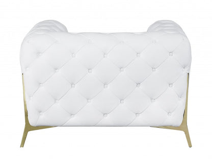 45" White And Gold Italian Leather Arm Chair