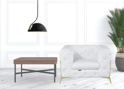 45" White And Gold Italian Leather Arm Chair