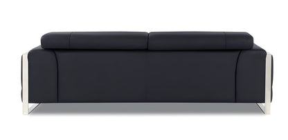 89" Black Italian Leather Sofa With Silver Legs
