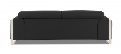 89" Dark Gray Italian Leather Sofa With Silver Legs