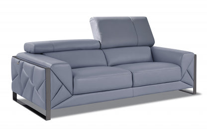 89" Light Blue Italian Leather Sofa With Chrome Legs