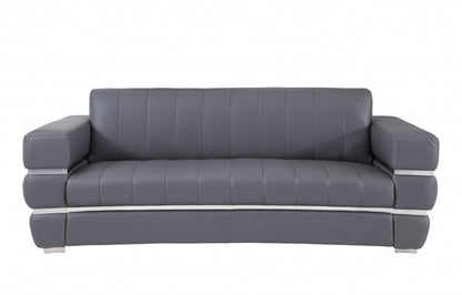 89" Dark Gray Italian Leather Sofa With Silver Legs