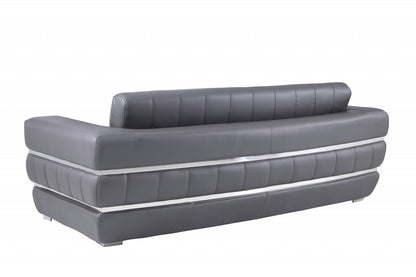 89" Dark Gray Italian Leather Sofa With Silver Legs