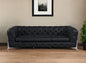 93" Black Italian Leather Chesterfield Sofa With Silver Legs