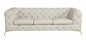93" Beige Italian Leather Chesterfield Sofa With Silver Legs