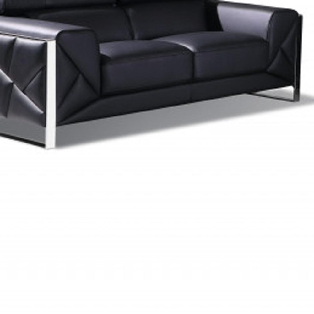 Three Piece Indoor Black Italian Leather Six Person Seating Set