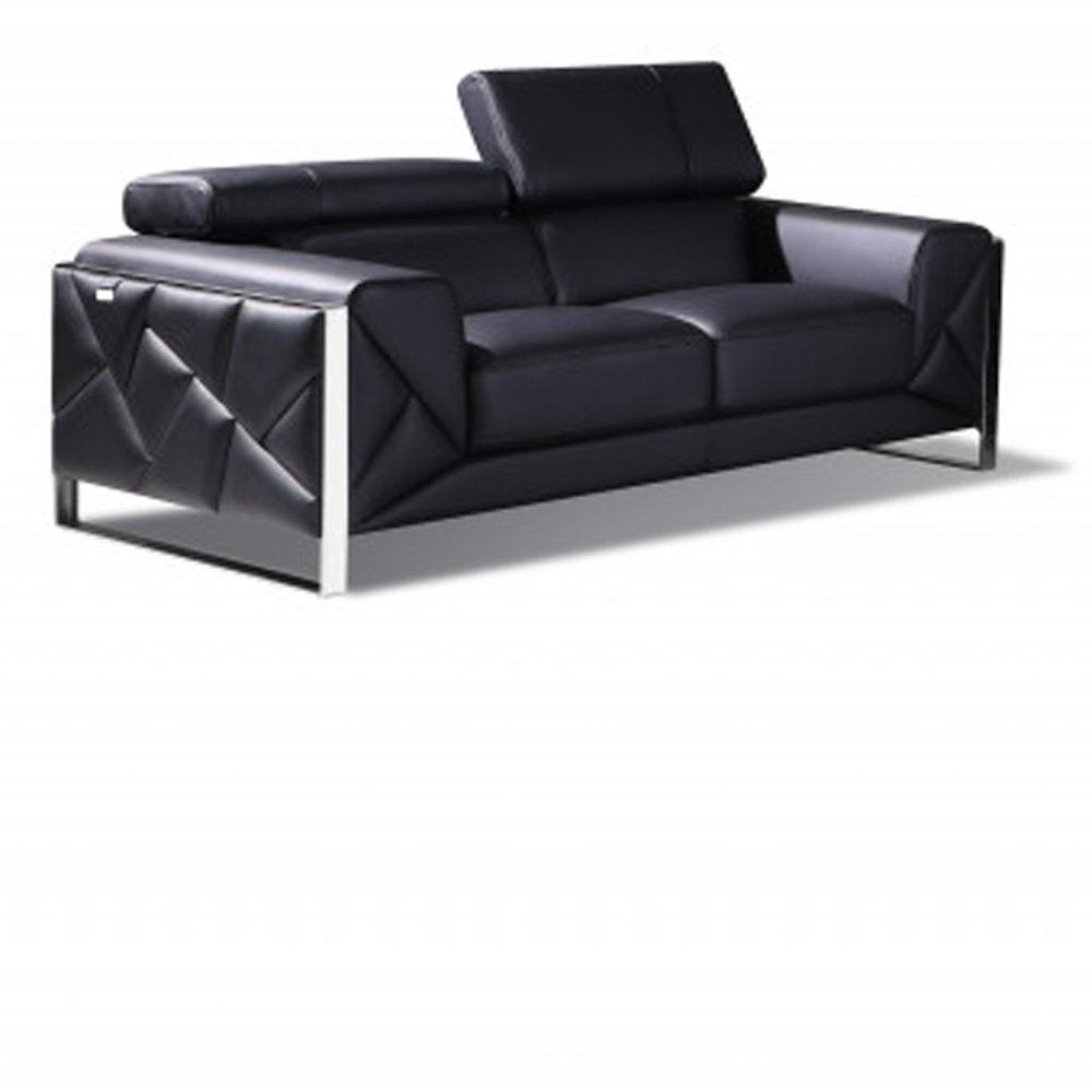 Three Piece Indoor Black Italian Leather Six Person Seating Set