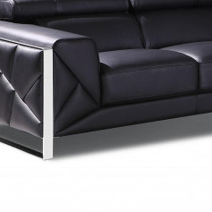 Two Piece Indoor Black Italian Leather Five Person Seating Set