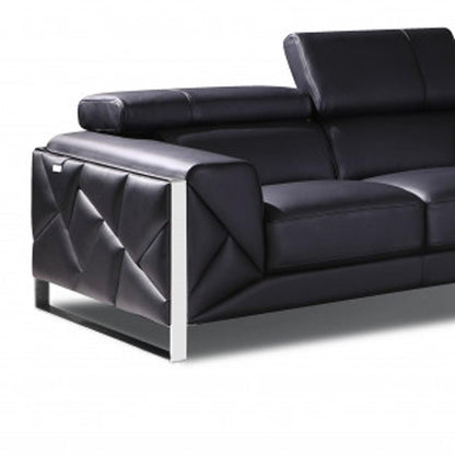 Two Piece Indoor Black Italian Leather Five Person Seating Set