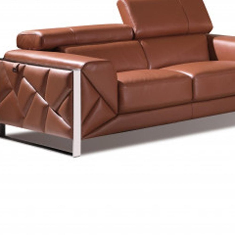 Three Piece Indoor Camel Italian Leather Six Person Seating Set