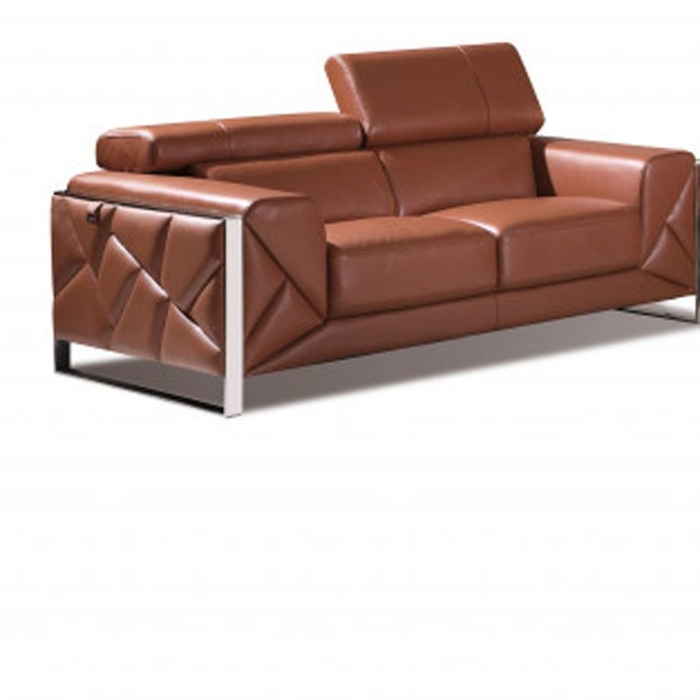 Three Piece Indoor Camel Italian Leather Six Person Seating Set