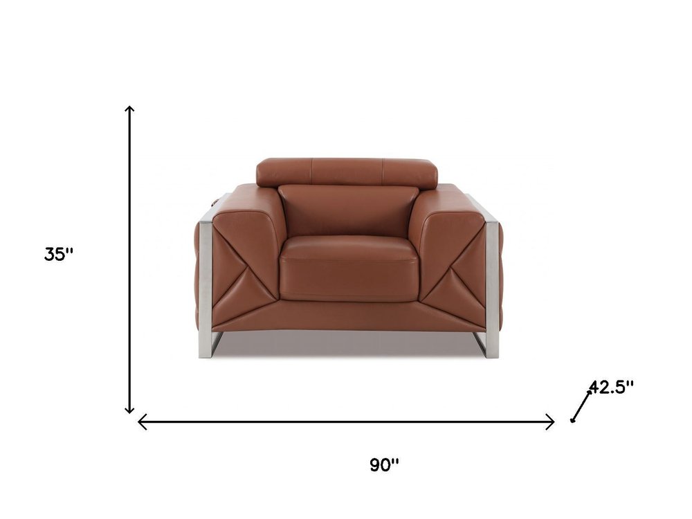 Three Piece Indoor Camel Italian Leather Six Person Seating Set