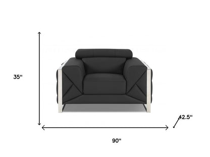 Three Piece Indoor Dark Gray Italian Leather Six Person Seating Set