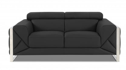 Two Piece Indoor Dark Gray Italian Leather Five Person Seating Set