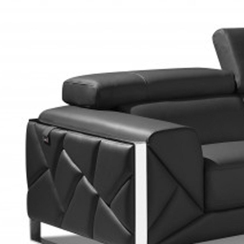 Two Piece Indoor Dark Gray Italian Leather Five Person Seating Set