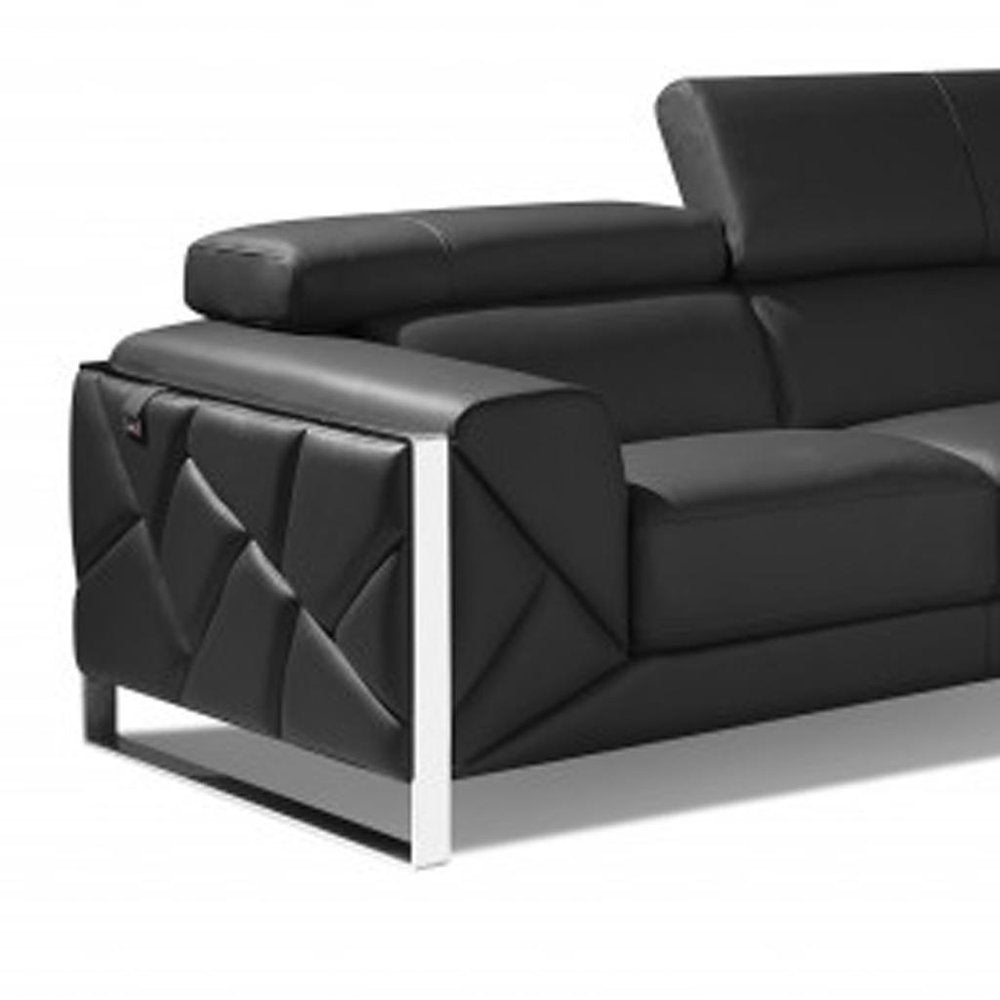 Two Piece Indoor Dark Gray Italian Leather Five Person Seating Set