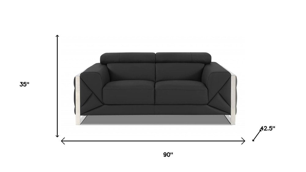 Two Piece Indoor Dark Gray Italian Leather Five Person Seating Set