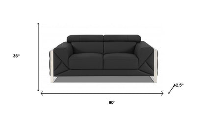 Two Piece Indoor Dark Gray Italian Leather Five Person Seating Set