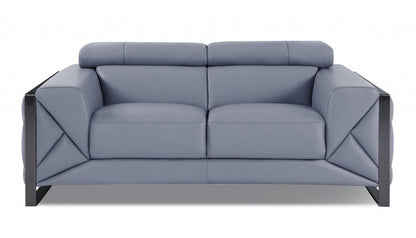 Two Piece Indoor Light Blue Italian Leather Five Person Seating Set