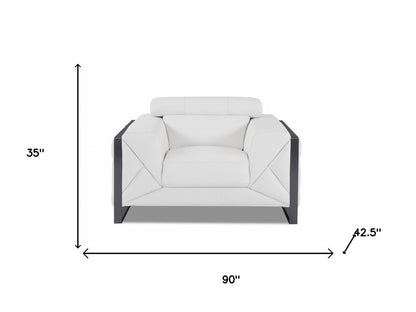 Three Piece Indoor White Italian Leather Six Person Seating Set