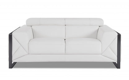 Two Piece Indoor White Italian Leather Five Person Seating Set