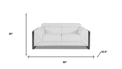 Two Piece Indoor White Italian Leather Five Person Seating Set