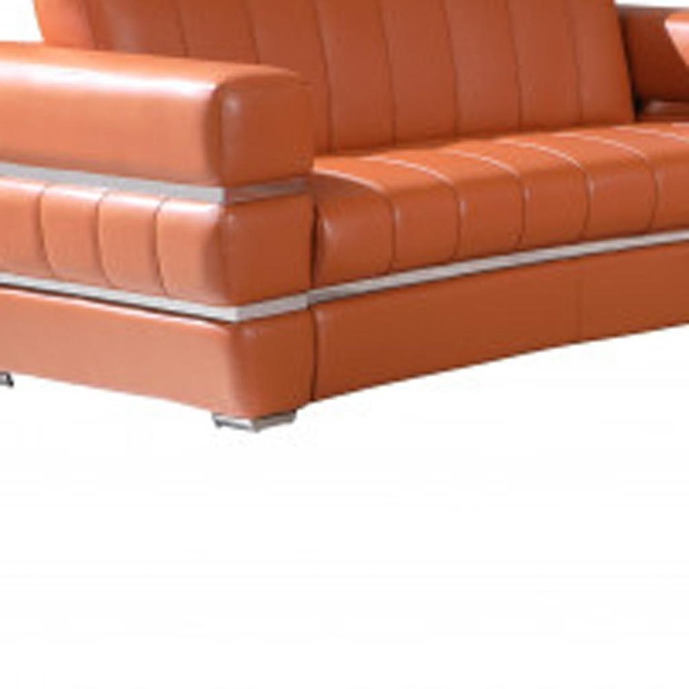 Three Piece Indoor Camel Italian Leather Six Person Seating Set