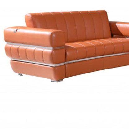 Three Piece Indoor Camel Italian Leather Six Person Seating Set