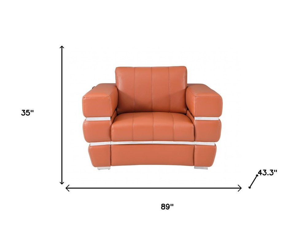 Three Piece Indoor Camel Italian Leather Six Person Seating Set