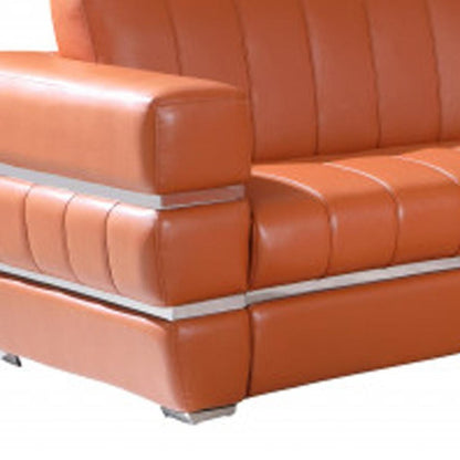 Two Piece Indoor Camel Italian Leather Five Person Seating Set