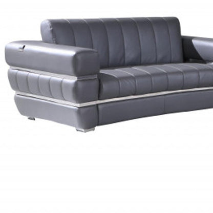 Three Piece Indoor Dark Gray Italian Leather Six Person Seating Set