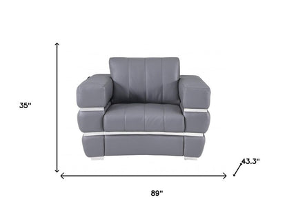 Three Piece Indoor Dark Gray Italian Leather Six Person Seating Set
