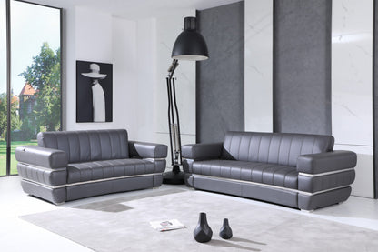 Two Piece Indoor Dark Gray Italian Leather Five Person Seating Set