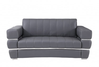 Two Piece Indoor Dark Gray Italian Leather Five Person Seating Set
