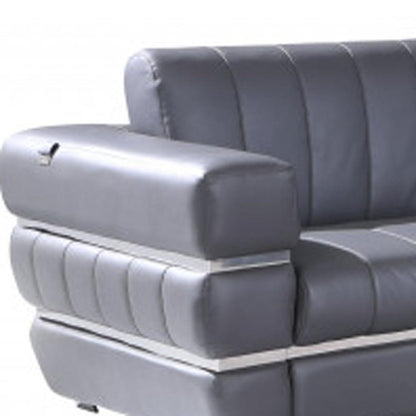 Two Piece Indoor Dark Gray Italian Leather Five Person Seating Set