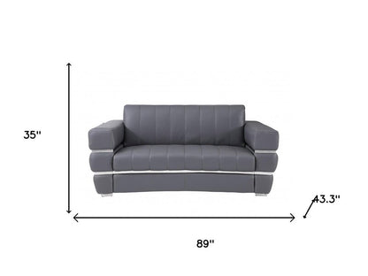 Two Piece Indoor Dark Gray Italian Leather Five Person Seating Set
