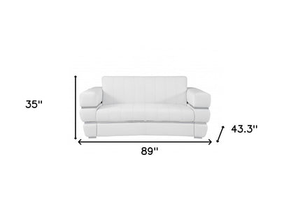 Two Piece Indoor White Italian Leather Five Person Seating Set
