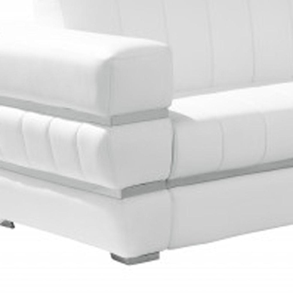 Two Piece Indoor White Italian Leather Five Person Seating Set