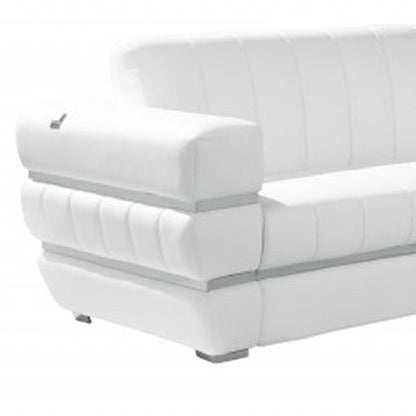 Two Piece Indoor White Italian Leather Five Person Seating Set