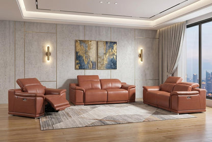Three Piece Indoor Camel Italian Leather Six Person Seating Set
