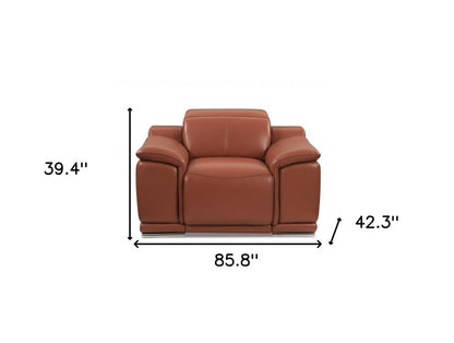 Three Piece Indoor Camel Italian Leather Six Person Seating Set