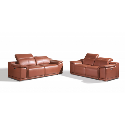 Two Piece Indoor Camel Italian Leather Five Person Seating Set