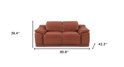 Two Piece Indoor Camel Italian Leather Five Person Seating Set