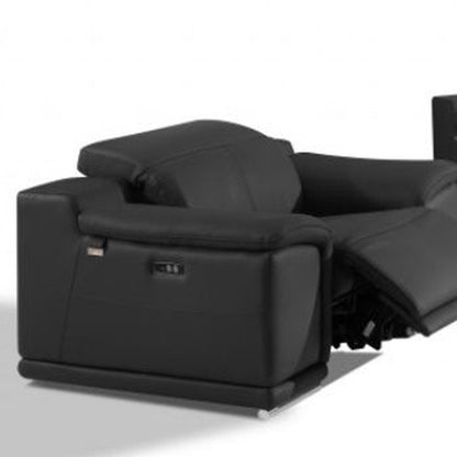 Three Piece Indoor Dark Gray Italian Leather Six Person Seating Set