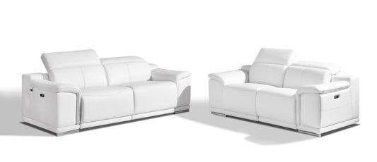 Two Piece Indoor White Italian Leather Five Person Seating Set