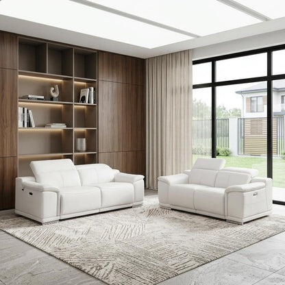 Two Piece Indoor White Italian Leather Five Person Seating Set